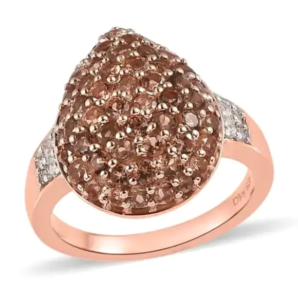 Natural Jenipapo Andalusite & Natural White Zircon Accented Cluster Style Ring - Picture 6 of 10